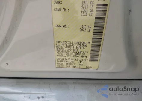 2015 Nissan Altima 2.5 S z USA, uszkodzony, nr VIN 1N4AL3AP9FN321531